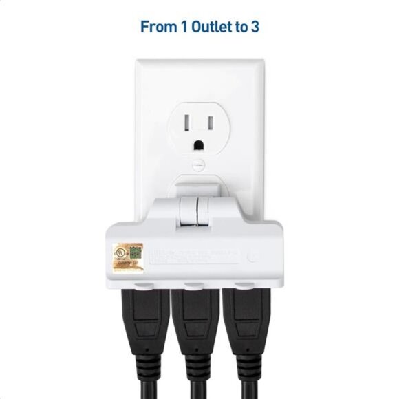 Cable Matters 2-Pack 3 Outlet Grounded 180 Degree Swivel Wall Tap in White - Picture 4 of 8